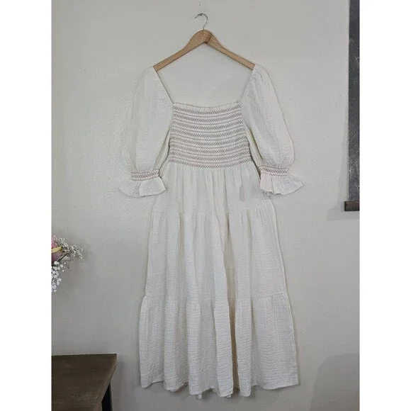 Nothing Fits But Yumi Dress Womens Size Medium Cream Puff Sleeve Mommy & Me - Picture 15 of 15